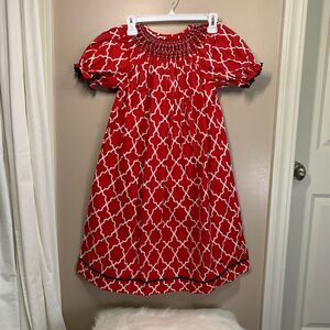 Lolly Wolly Doodle Red White Smocked Moroccan Holiday Dress Girls 8